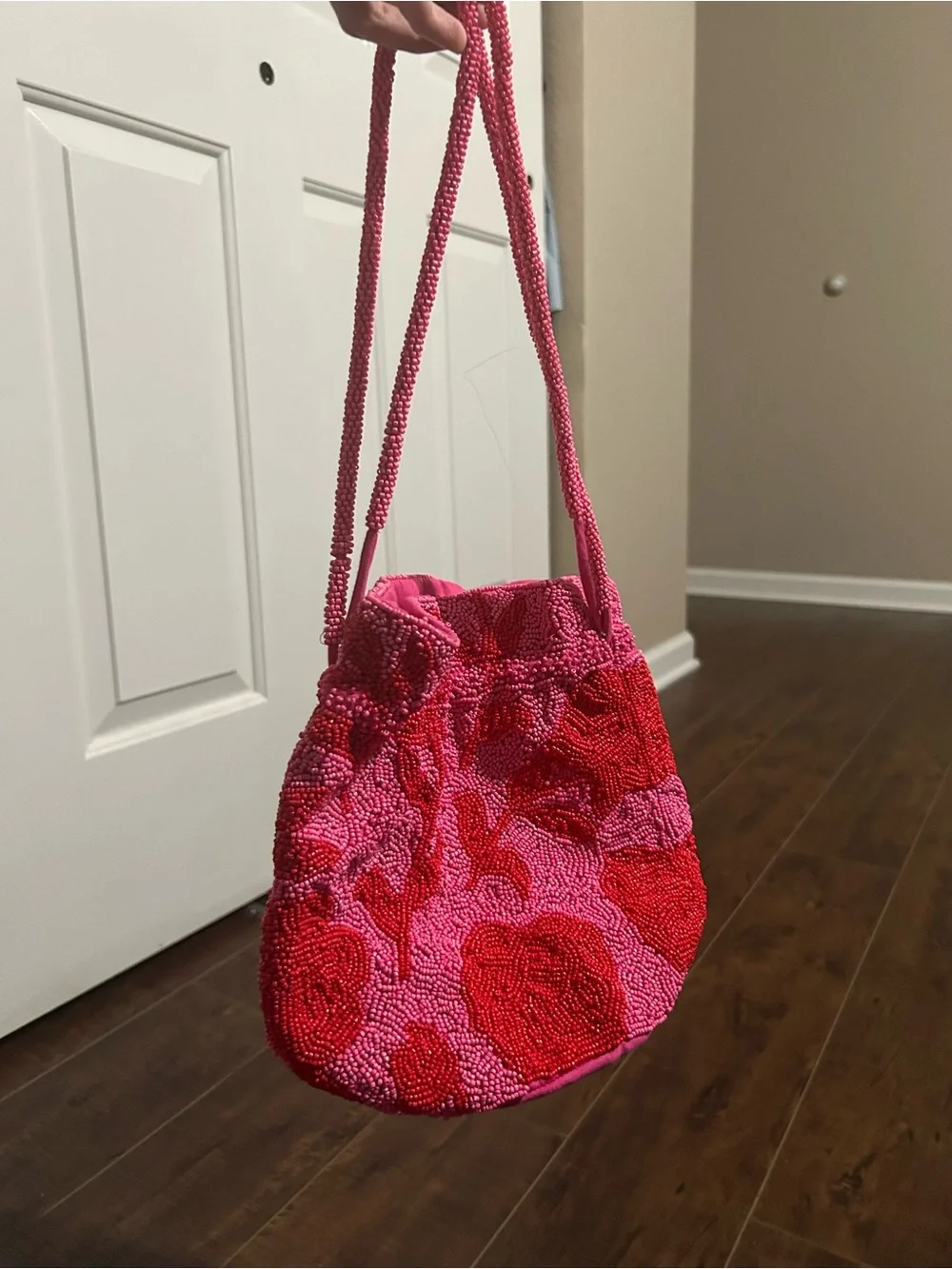 kate spade Pink and Red Beaded Mini Bucket Bag